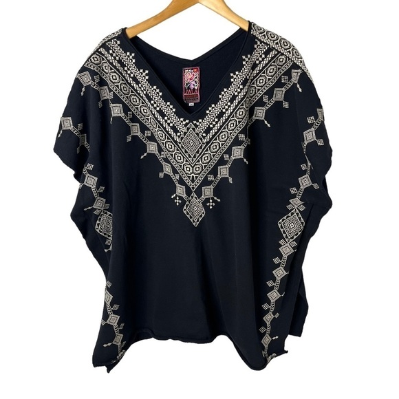 Johnny Was Shobah Long French Terry Poncho Embroidered Black Size Medium 3727JW - Picture 2 of 7